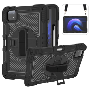 Tablet Shockproof Rugged Case for Xiaomi Pad 6 11 Inch with Multi-Viewing Angles, Built-in Kickstand, Hand/Shoulder Strap