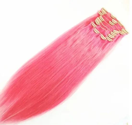 bright color good looking hot pink human hair clip in hair extensions