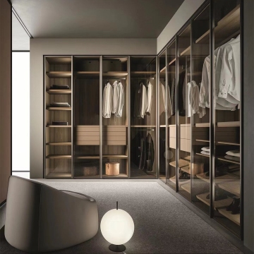 Armoire en verre moderne et combinaisons d'armoires de chambre à coucher personnalisées pour les chambres de ménage