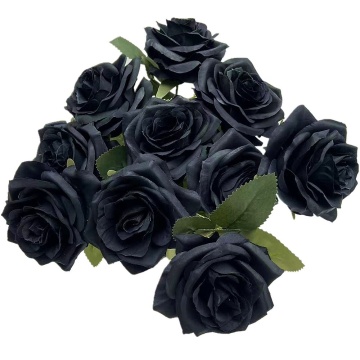 Silk Artificial Flower Bouquet - White, Black, Dark Blue, Bluish Violet Rose Bunch (10 Heads)