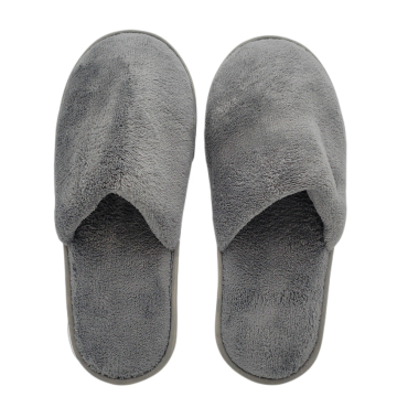 The most popular modern design cozy coral velvet material grey disposable hotel slippers