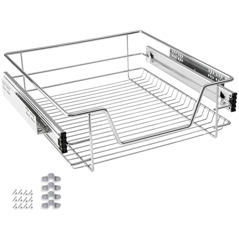 Telescopic Dish Storage Drawer Pull Out Wire Basket