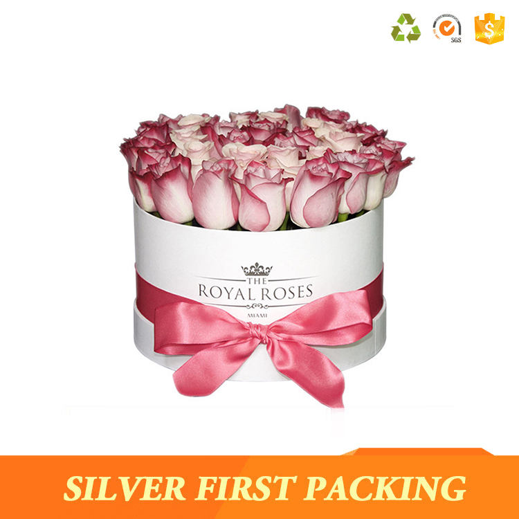 Silver First Customized luxury cardboard round flower gift box rose box wholesale