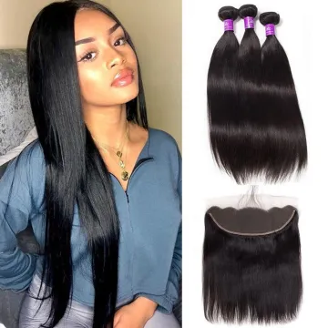 New Arrival Human Hair Bundles with Lace Frontal Closure Soft and Shinny Straight Hair Bundles with Swiss Lace Frontals
