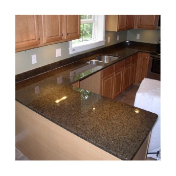 Modern Hotel Kitchen Island with Tropical Brown Granite Countertop and Beveled Edge