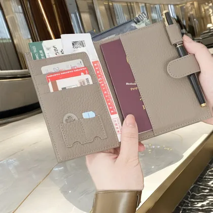 Ultra-Thin Multi-Functional Genuine Leather Passport Bag with Zipper Buckle
