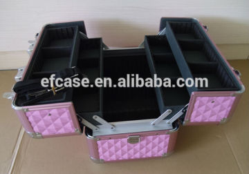 2014 HOT SELLING BIG DIAMOND PINK ABS MAKE UP CASES WITH SHOULDER STRAP