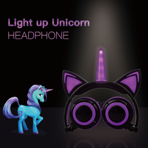 Girls Twinkle Unicorn Cat Ears LED Light Headphone