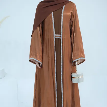 Shiny Polyester Glitter Abaya Set - Dubai Islamic Clothing for Women