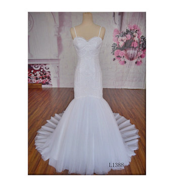 High quality new lace embroidery decorative backless mermaid bride wedding dress