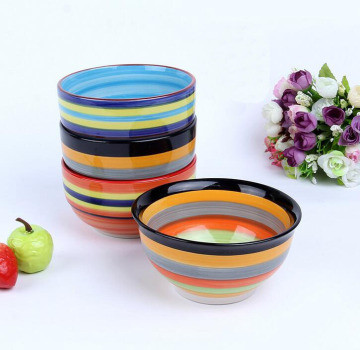Hand-painted rainbow ceramic bowl