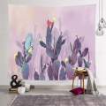 Cacto Tapeçaria Natureza Luz Roxo Pendurado Na Parede Pássaros Aquarela Tapeçaria para Sala de estar Quarto Casa Dormitório Decoração