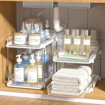 Organizador de baños de 2 niveles de 2 paquetes con divisores