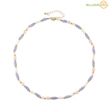18k Gold Plated purple agate freshwater pearl Necklace