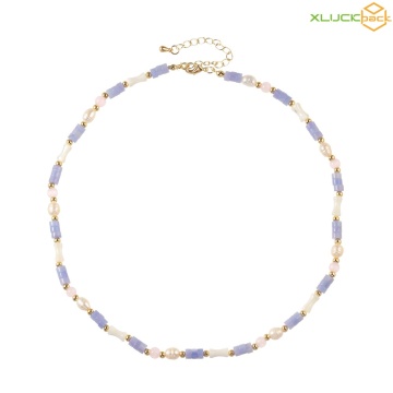 18k Gold Plated purple agate freshwater pearl Necklace