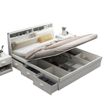 Modern White Wood Solid Plywood Double Bed with Storage