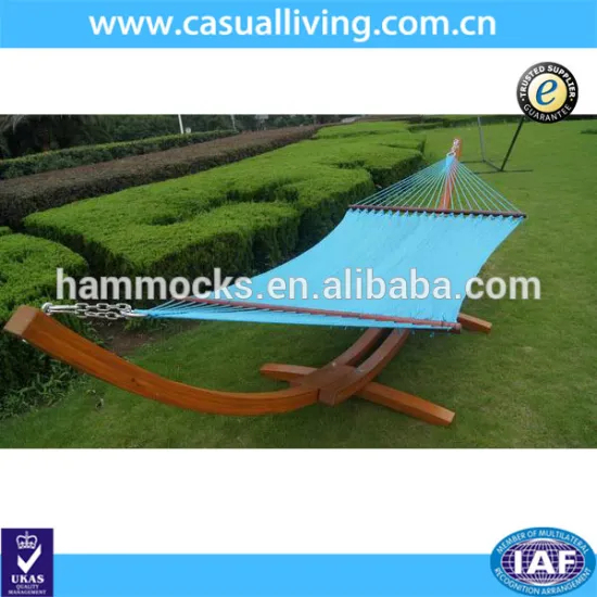 bule color cotton rope outdoor hammock with wood stand
