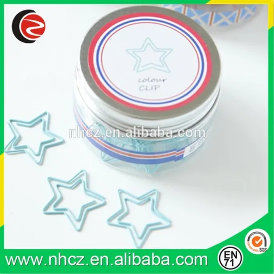 Star Shaped Paper Clips in Round Plastic Box