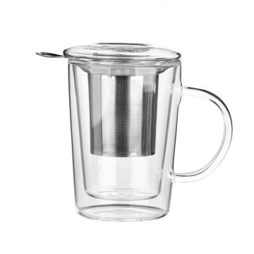 Double wall glass cup with Stainless steel filter