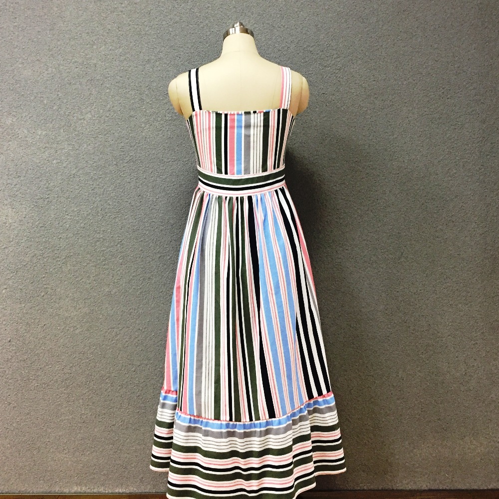 Women's cotton colored strip long dress