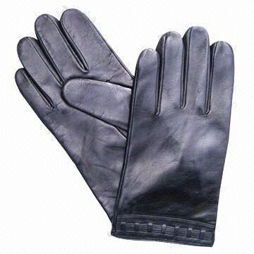Men's leather gloves, band and loops on cuff