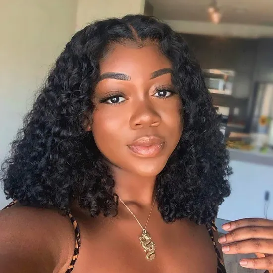 Short Bob Deep Curly Wave Wigs 13x4 Lace Front Wigs Pre Plucked With Baby Hair 100% Brazilian Remy Virgin Human Hair Wigs