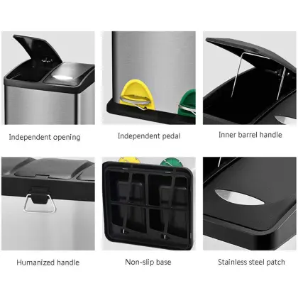 Stainless Steel Recycling Bin 3 Compartments Trash Bin