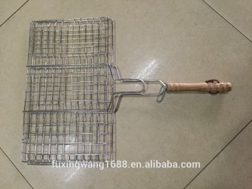 Outdoor BBQ Fish Meat Barbeque Net Foldable Hand Held Grill Mesh Wire Clamp
