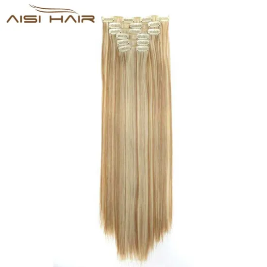 Aisi Hair Synthetic Heat Resistant Fiber 16 Clips in Hair Extensions Straight Hair Piece For Women