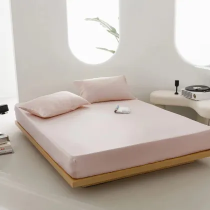 Class A 60s Lyocell Tencel Solid Color Single-Piece Ice Silk Three-Piece Sheet Set with Simmons Protective Bed Cover
