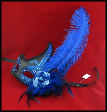 Hot Seller Wholesale Black And Royal Blue Halloween Masquerade Mask (B005-BBK)