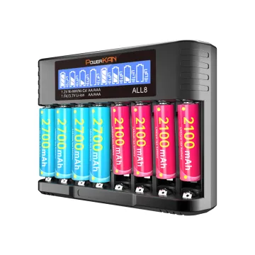 ALL8 Flexible 1.2V LCD Battery Charger for AA & AAA Lithium Ni-MH Batteries - 8-Slot Capacity