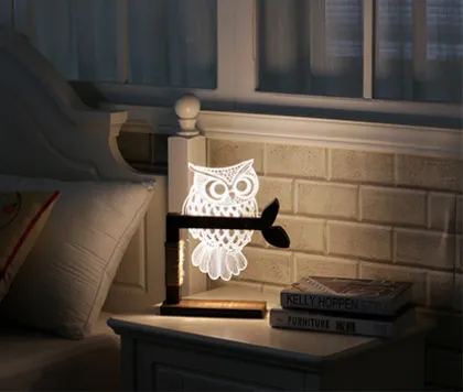 3D Owl Wood Bedside Night Lamp - LED Owl Night Light