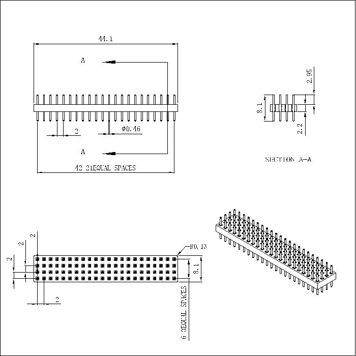 MPHDS-XXXX03 Machined Pin Connectors Body 4X22=88P 2mm Header