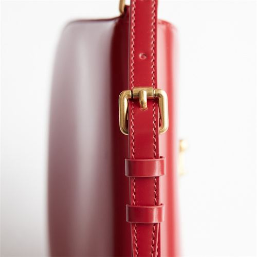 Vivid Red Hand-Rubbed Grain Box Leather Shoulder Bag