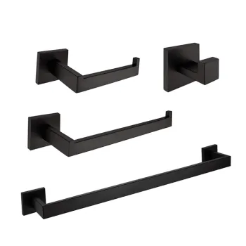 Matt Black Modern Bathroom 4-Piece Square Design Towel Bar Set