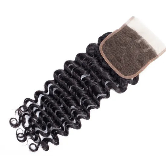 4*4 Lace Closure Hair Suppliers For Black Women, Brazilian Human Natural Black Hair Deep Wave Swiss Lace Closure Hair