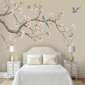 Custom Mural Wallpaper Magnolia Chinese Hand Painted Flowers And Birds Background Wall Painting
