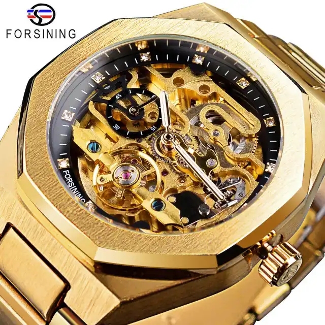 Relogio Forsining Skeleton Watch: Automatic Mens Wristwatch