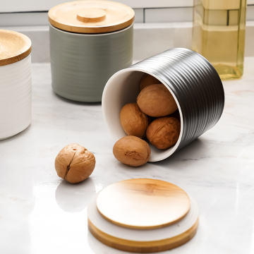 Modern Kitchenware White Black Coffee Tea Jar Porcelain Canister Sets