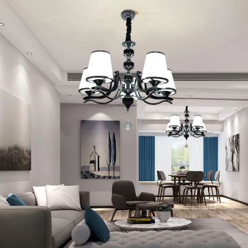 G-Lights Luxury Black Lamp Body with White Glass Lampshade - LED Ceiling Chandelier for Living Room and Bedroom