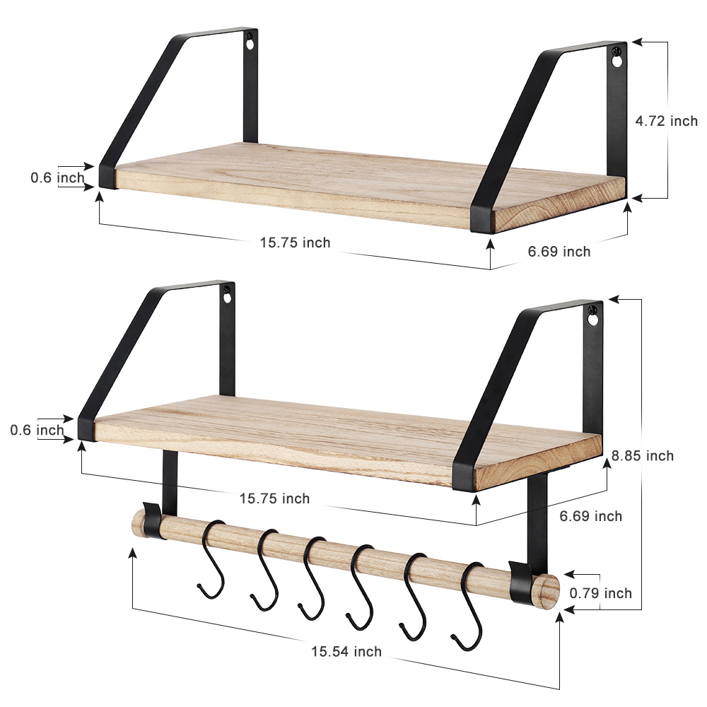 Solid Wood Wall Shelves Set Of 2