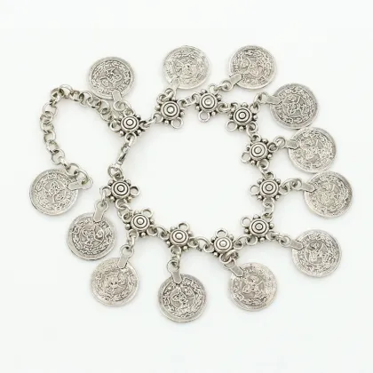 New Arrival Tribal Tassel Gypsy Festival Turkish Anklet - Women's Bohemian Ethnic Silver Chain Coin Bracelet