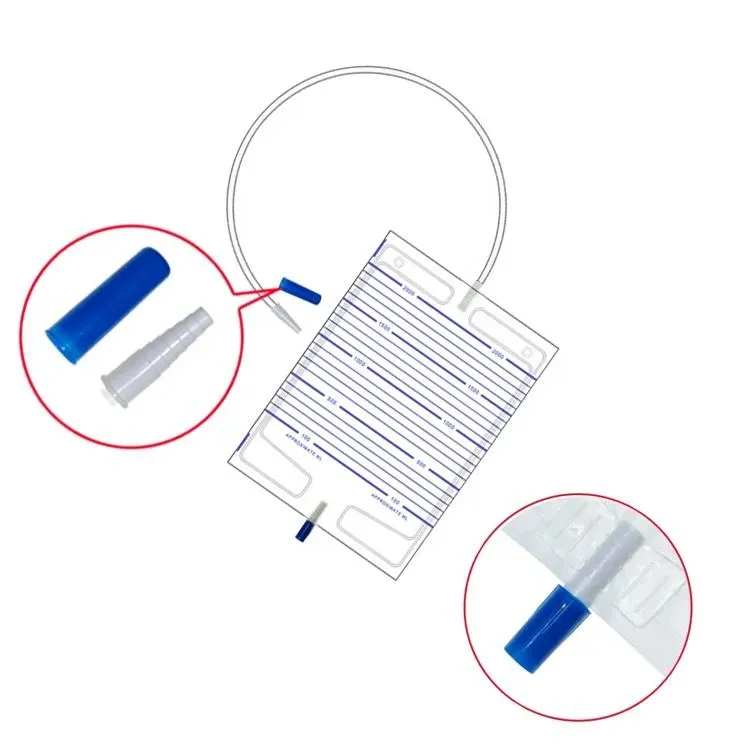 Disposable Adult Medical Plastic Portable Urine Urinary Collection Drainage Bag 2000 ml with Pull-Push Valve
