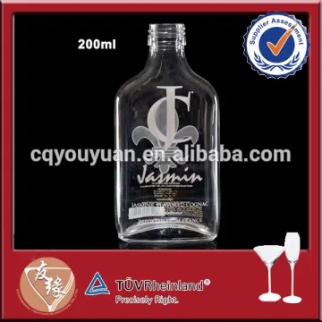 Decorated 200ml cognac liquor glass bottle with screw cap