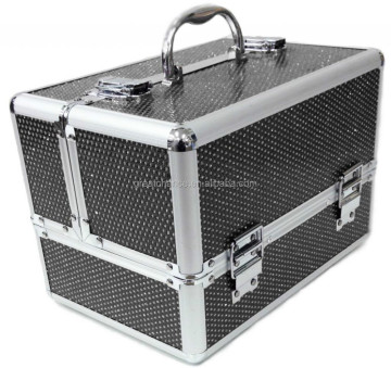Large Black Aluminium Beauty Sequins Cosmetic Box Nail Make Up Vanity Salon Case