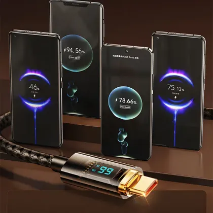 100W Transparent Digital Display Data Cable PD30W for Huawei Type-C 66W Phone Charging