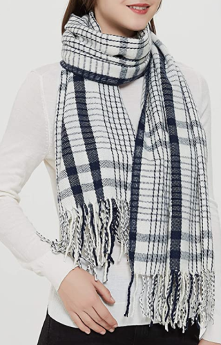 Elegant style striped checked warm winter woven scarf