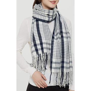 Elegant style striped checked warm winter woven scarf