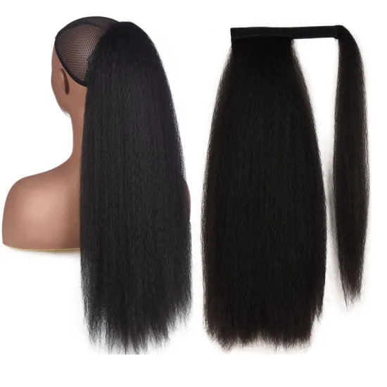 Mengyun 18-26 Inch Long Kinky Straight Synthetic Hair Extensions: Clip-in Ponytail and Wrap Around Yaki Ponytails